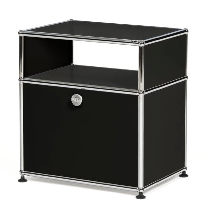 USM Haller bedside cabinet with hinged door and intermediate shelf, Graphite black RAL 9011