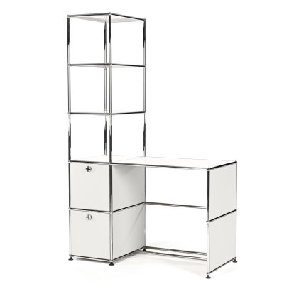 USM Haller desk with mit shelf unit, Pure white RAL 9010
