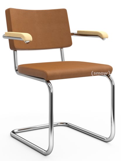 S 32 PV / S 64 PV Pure Materials Cantilever Chair, Nubuk Leather ochre-brown, Ash
