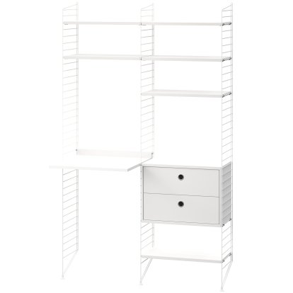 Floor Shelf with Desk and Storage, White lacquered