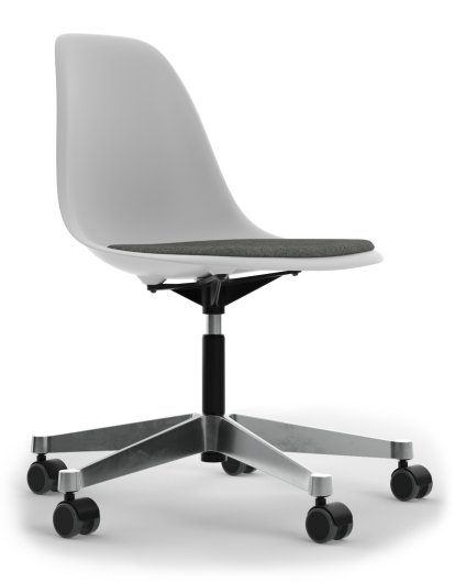 Eames Plastic Side Chair RE PSCC, Cotton white, With seat upholstery, Nero / ivory