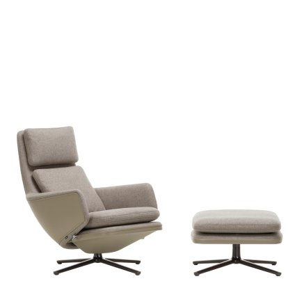 Grand Relax Lounge Chair, With Ottoman, Cosy fabric, fossil / Leather Forte, sand, Polished, 41,5 cm
