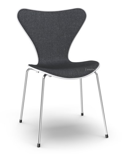Series 7 Chair 3107 Front Upholstered, Lacquer, White lacquered, Remix 183 - Black, Chrome