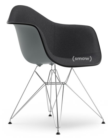 Eames Plastic Armchair DAR, Granite grey, With full upholstery, Dark grey, Standard version - 43 cm, Chrome-plated