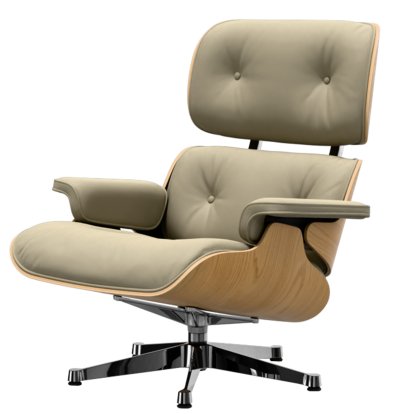 Eames Lounge Chair, Chestnut, natural, Leather Premium F sand, 89 cm, Aluminium polished
