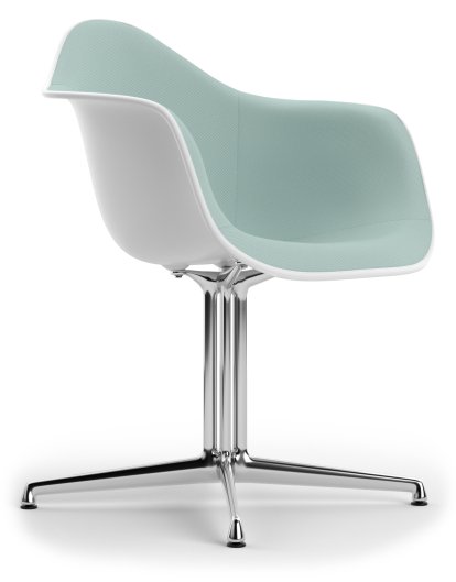 Eames Plastic Armchair RE DAL, Cotton white, With full upholstery, Ice blue / ivory