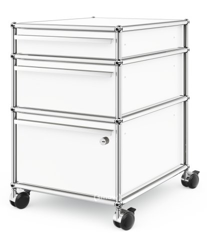 USM Haller Mobile Pedestal with 3 Drawers Type II (with Counterbalance), Lowest drawer with lock, Pure white RAL 9010
