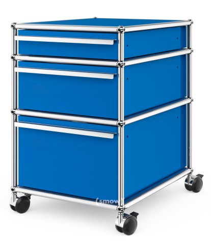 USM Haller Mobile Pedestal with 3 Drawers Type II (with Counterbalance), No locks, Gentian blue RAL 5010