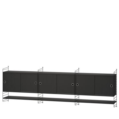 String System Wall Shelf with 3 Wall Units, Black ash veneer, Black