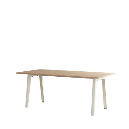 New Modern Dining Table Rectangular, Metal/Wood, 190 x 95 cm, Oak finish, Cream white