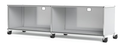 USM Haller TV-/HiFi-Lowboard, Customisable, Light grey RAL 7035, With 2 drop-down doors, With cable entry hole top centre