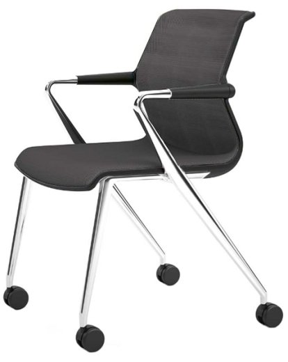 Unix Chair with Four-legged Base on Castors, Silk Mesh dimgrey, Basic dark, Aluminium polished