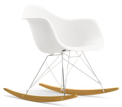 Eames Plastic Armchair RAR, White RE, Chrome-plated, Yellowish maple