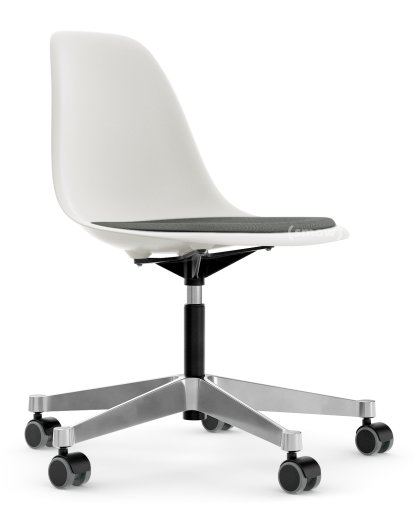 Eames Plastic Side Chair RE PSCC, White non-RE, With seat upholstery, Nero / ivory