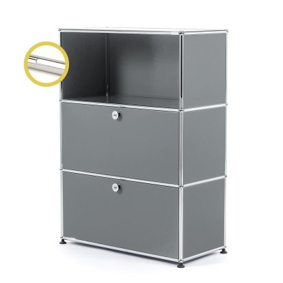 USM Haller E Highboard M with 2 Drop-down Doors and Compartment Lighting, Mid grey RAL 7005, Cool white