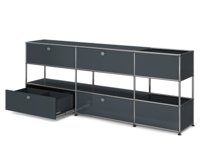 USM Haller Kids Sideboard L with storage boxes, Self-coloured, Anthracite RAL 7016, With drop-down door and extension door (incl. metal box insert)