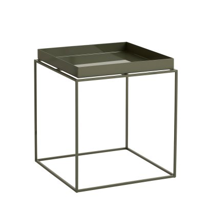 Tray Tables, H 40/44 x W 40 x D 40 cm, Olive green - High gloss
