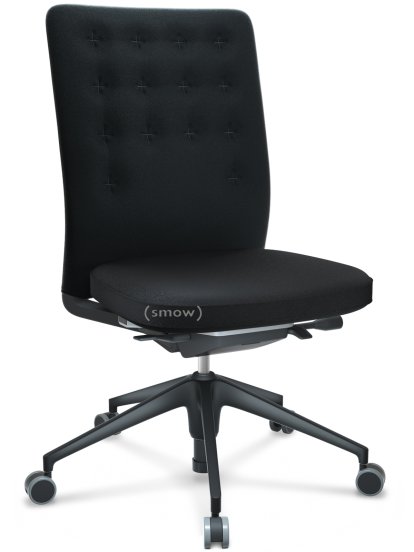 ID Trim, With lumbar support, FlowMotion-with tilt mechanism, with seat depth adjustment, Without armrests, 5 star foot , basic dark plastic, Seat and back Plano, Nero, Soft castors for hard floor surfaces