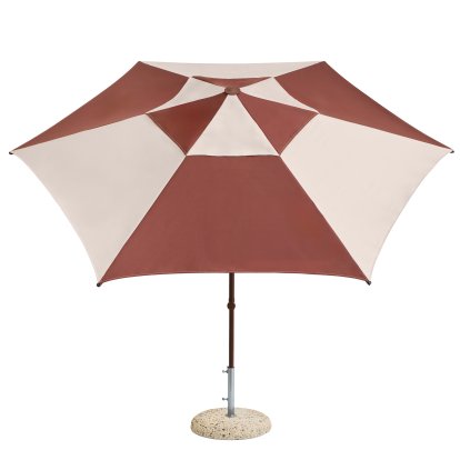 Terrazza Parasol Hexagon, Burgundy / off-white, With parasol stand