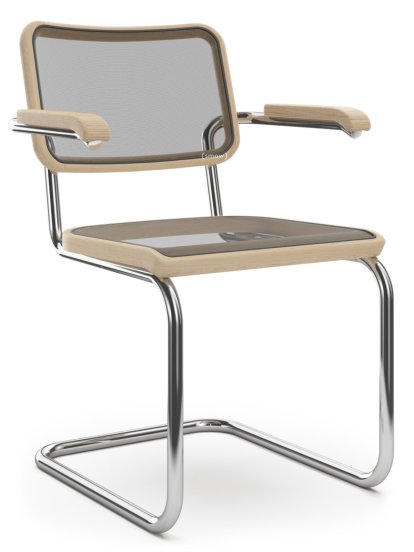 S 32 N / S 64 N Pure Materials Cantilever Chair, Oiled ash, Chrome-plated, With armrests, Black plastic glides with felt
