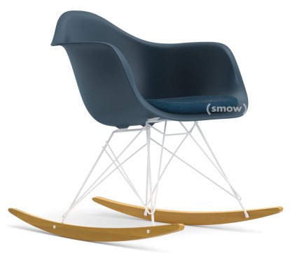 Eames Plastic Armchair RE RAR with Upholstery, Sea blue, With seat upholstery, Sea blue / dark grey, Without border welting, White/yellowish maple