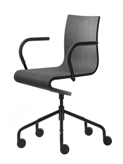 Work Chair Seesaw, Black, with spindle, With armrests, same colour as base, Black ash with anthracite felt