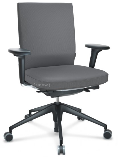 ID Soft, FlowMotion-without tilt mechanism, without seat depth adjustment, With 2D armrests, 5 star foot , basic dark plastic, Basic dark, Silk mesh seat and back, Dimgrey, Hard castors for carpets