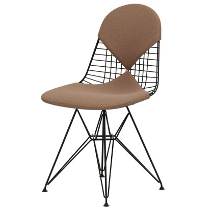 Wire Chair DKR , Powder-coated basic dark, Seat and backrest cushion (Bikini), Hopsak cognac / ivory