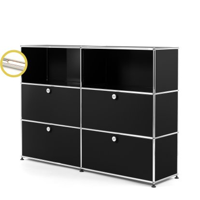 USM Haller E Highboard L with Compartment Lighting, Graphite black RAL 9011, Warm white