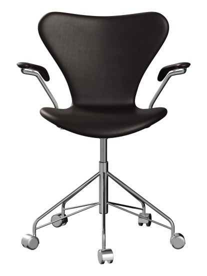 Series 7 Swivel Chair 3117 / 3217 Full Upholstery, With armrests, Leather Grace dark brown, Chrome