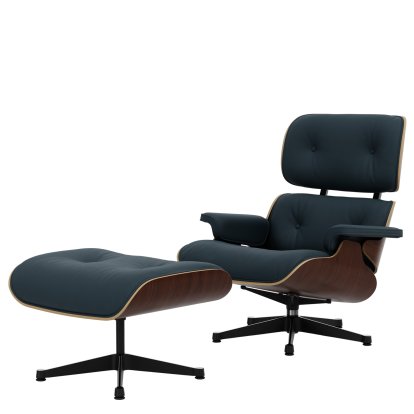 Eames Lounge Chair & Ottoman, Dark walnut, Lether Premium F smoky blue, 89 cm, Aluminium polished, sides black