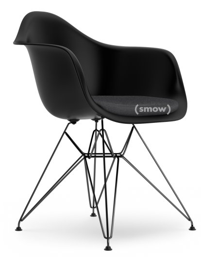 Eames Plastic Armchair RE DAR, Deep black, With seat upholstery, Dark grey, Standard version - 43 cm, Coated basic dark