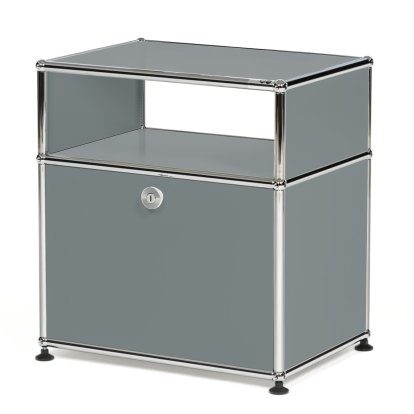 USM Haller bedside cabinet with hinged door and intermediate shelf, Mid grey RAL 7005