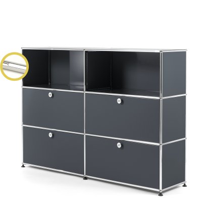 USM Haller E Highboard L with Compartment Lighting, Anthracite RAL 7016, Cool white