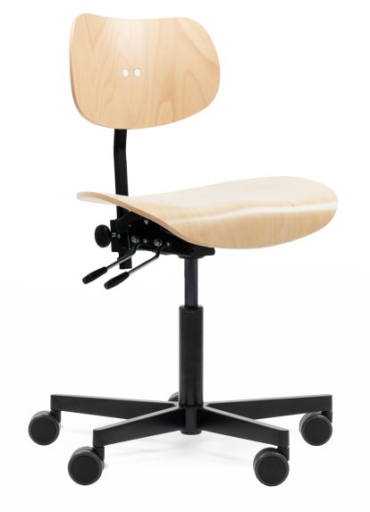 S 197 R20, Without armrests, Natural beech, Matt black powder-coated, Standard castors black for carpet