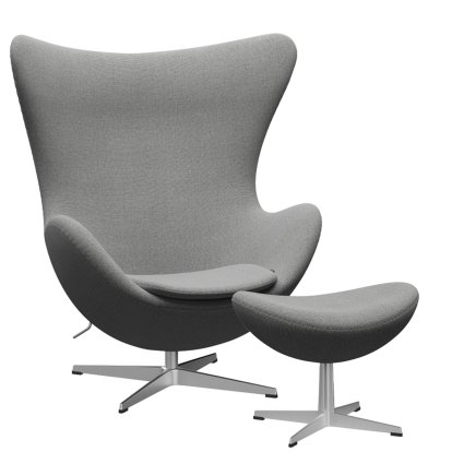 Egg Chair, Re-wool, 108 - Off white / natural, Satin polished aluminium, With footstool