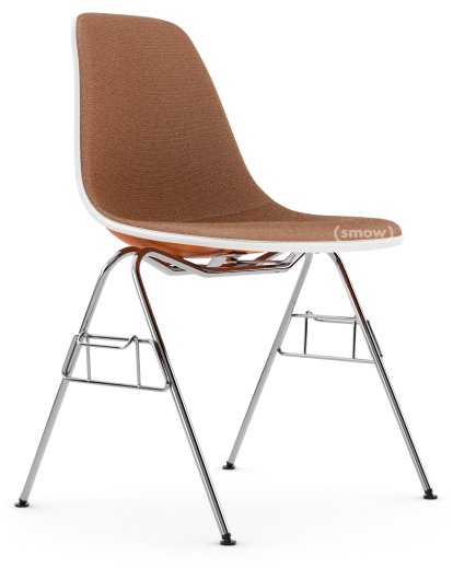 Eames Plastic Side Chair RE DSS / DSS-N, Rusty orange, With full upholstery, Cognac / ivory, With linking element (DSS)