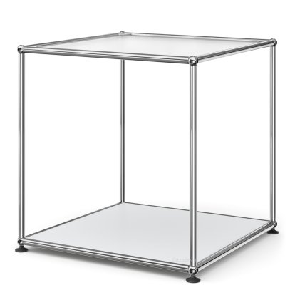 USM Haller Side Table 50 High, Upper panel lacquered glass, lower panel metal, USM matte silver