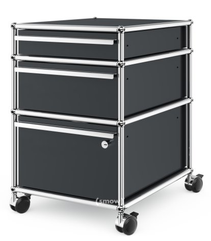 USM Haller Mobile Pedestal with 3 Drawers Type II (with Counterbalance), Lowest drawer with lock, Anthracite RAL 7016