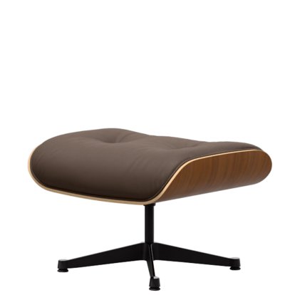 Eames Lounge Chair Ottoman, Walnut, natural, Leather Premium F marron, Aluminium polished, sides black