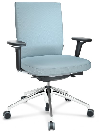 ID Soft, FlowMotion-without tilt mechanism, without seat depth adjustment, With 3D-armrests, 5 star foot, polished aluminium, Basic dark, Silk mesh seat and back, Ice grey, Soft castors for hard floor surfaces