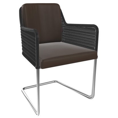 D43, Wickerwork II - deep black, Leather - brown, Stainless steel, matt
