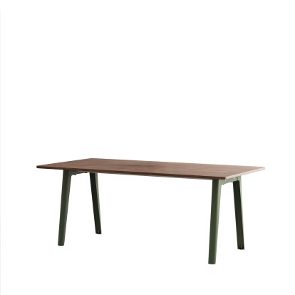 New Modern Dining Table Rectangular, Metal/Wood, 190 x 95 cm, Walnut finish, Rosemary green