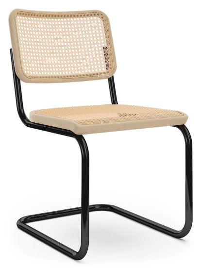 S 32 V / S 64 V Pure Materials Cantilever Chair, Lacquered ash, Deep Black (RAL 9005), Without armrests, Black plastic glides with felt