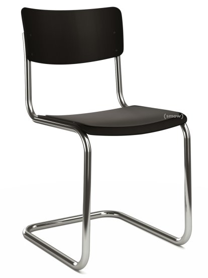 S 43 Classic Cantilever Chair, Chrome-plated frame, Lacquered beech, Deep black (RAL 9005), Seat pad without upholstery black, Black plastic glides with felt