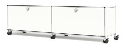USM Haller TV-/HiFi-Lowboard, Customisable, Pure white RAL 9010, With 2 drop-down doors, Without cable entry hole