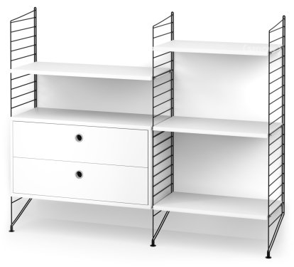 String System Floor Shelf with Drawers, Black, White lacquered