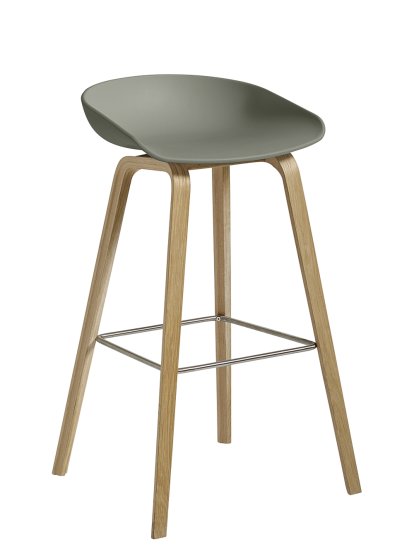 About A Stool AAS 32, Bar version: seat height 74 cm, Soap treated oak, Dusty green