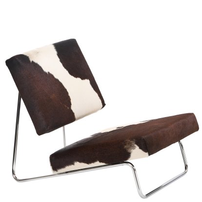 Hirche Lounge Chair, Cowhide, brown/white, Chrome, without footstool