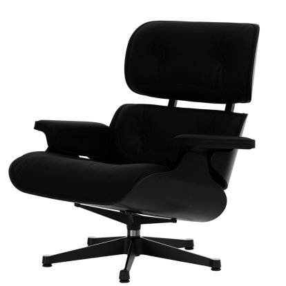 Lounge Chair, Chestnut black, Leather Premium F nero, 84 cm - Original height 1956, Aluminium polished, sides black